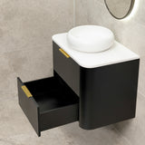 *Clearance* Tura Smooth 750mm Curved Wall Hung Vanity Cabinet, Matte Black