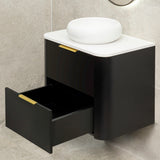 *Clearance* Tura Smooth 750mm Curved Wall Hung Vanity Cabinet, Matte Black