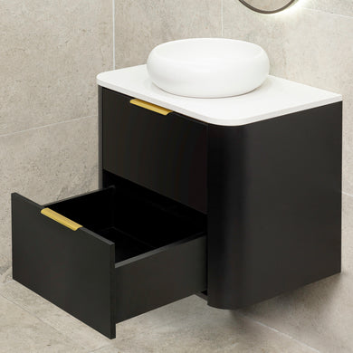 *Clearance* Tura Smooth 750mm Curved Wall Hung Vanity Cabinet, Matte Black