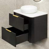 *Clearance* Tura Smooth 750mm Curved Wall Hung Vanity Cabinet, Matte Black