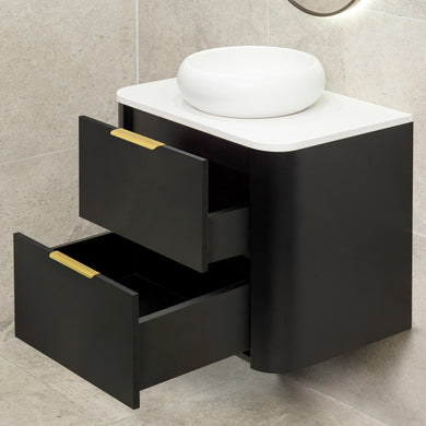 *Clearance* Tura Smooth 750mm Curved Wall Hung Vanity Cabinet, Matte Black