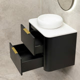 *Clearance* Tura Smooth 750mm Curved Wall Hung Vanity Cabinet, Matte Black