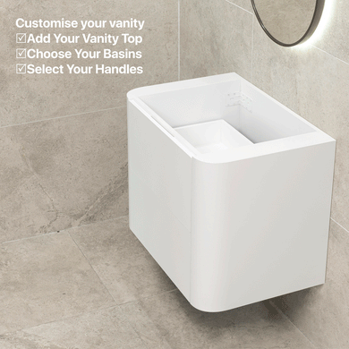 *Clearance* Tura Smooth 750mm Curved Wall Hung Vanity Cabinet, Matte White