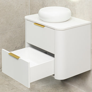 *Clearance* Tura Smooth 750mm Curved Wall Hung Vanity Cabinet, Matte White