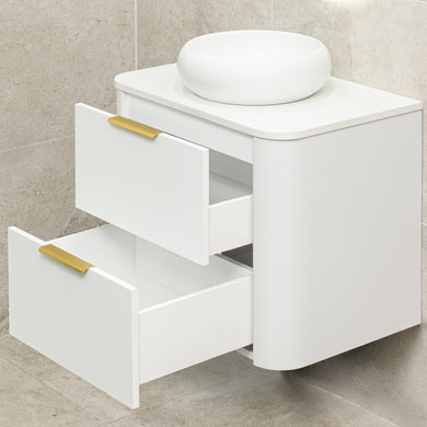 *Clearance* Tura Smooth 750mm Curved Wall Hung Vanity Cabinet, Matte White