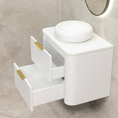 *Clearance* Tura Smooth 750mm Curved Wall Hung Vanity Cabinet, Matte White