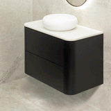 *Clearance* Tura Smooth 900mm Curved Wall Hung Vanity Cabinet, Matte Black