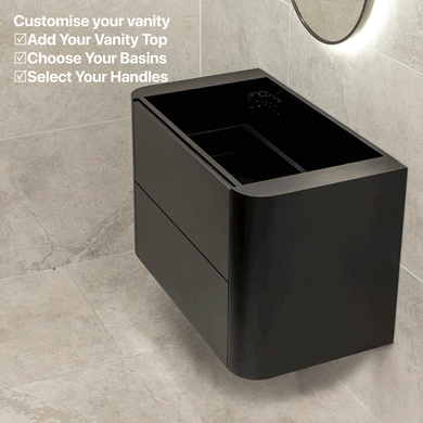 *Clearance* Tura Smooth 900mm Curved Wall Hung Vanity Cabinet, Matte Black