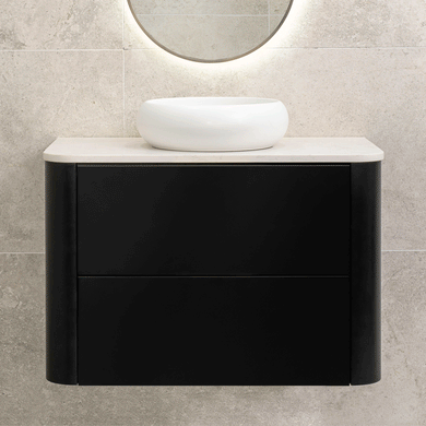 *Clearance* Tura Smooth 900mm Curved Wall Hung Vanity Cabinet, Matte Black