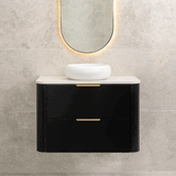 *Clearance* Tura Smooth 900mm Curved Wall Hung Vanity Cabinet, Matte Black