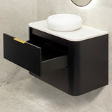 *Clearance* Tura Smooth 900mm Curved Wall Hung Vanity Cabinet, Matte Black