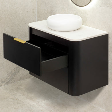 *Clearance* Tura Smooth 900mm Curved Wall Hung Vanity Cabinet, Matte Black