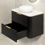 *Clearance* Tura Smooth 900mm Curved Wall Hung Vanity Cabinet, Matte Black