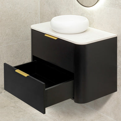 *Clearance* Tura Smooth 900mm Curved Wall Hung Vanity Cabinet, Matte Black