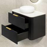 *Clearance* Tura Smooth 900mm Curved Wall Hung Vanity Cabinet, Matte Black