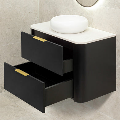 *Clearance* Tura Smooth 900mm Curved Wall Hung Vanity Cabinet, Matte Black