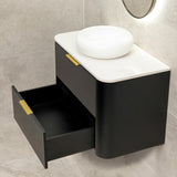 *Clearance* Tura Smooth 900mm Curved Wall Hung Vanity Cabinet, Matte Black