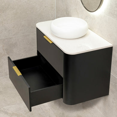 *Clearance* Tura Smooth 900mm Curved Wall Hung Vanity Cabinet, Matte Black