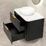 *Clearance* Tura Smooth 900mm Curved Wall Hung Vanity Cabinet, Matte Black