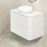 *Clearance* Tura Smooth 900mm Curved Wall Hung Vanity Cabinet, Matte White
