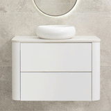 *Clearance* Tura Smooth 900mm Curved Wall Hung Vanity Cabinet, Matte White