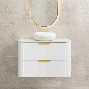 *Clearance* Tura Smooth 900mm Curved Wall Hung Vanity Cabinet, Matte White