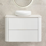 *Clearance* Tura Smooth 900mm Curved Wall Hung Vanity Cabinet, Matte White