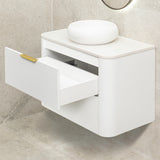 *Clearance* Tura Smooth 900mm Curved Wall Hung Vanity Cabinet, Matte White