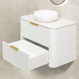 *Clearance* Tura Smooth 900mm Curved Wall Hung Vanity Cabinet, Matte White