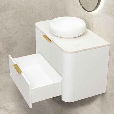 *Clearance* Tura Smooth 900mm Curved Wall Hung Vanity Cabinet, Matte White