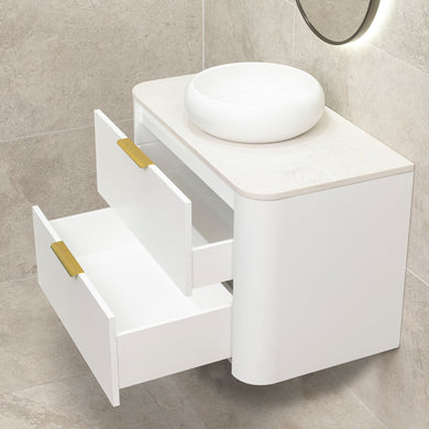 *Clearance* Tura Smooth 900mm Curved Wall Hung Vanity Cabinet, Matte White