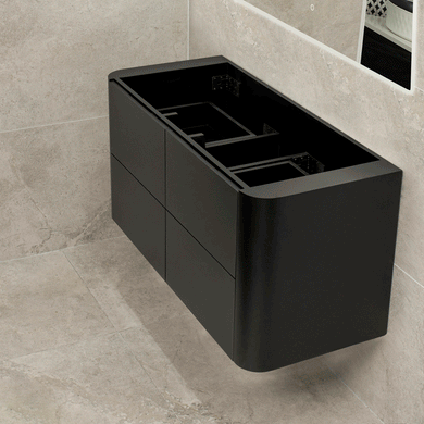 *Clearance* Tura Smooth 1200mm Curved Wall Hung Vanity Cabinet, Matte Black