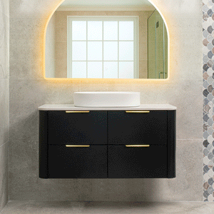 *Clearance* Tura Smooth 1200mm Curved Wall Hung Vanity Cabinet, Matte Black