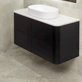 *Clearance* Tura Smooth 1200mm Curved Wall Hung Vanity Cabinet, Matte Black