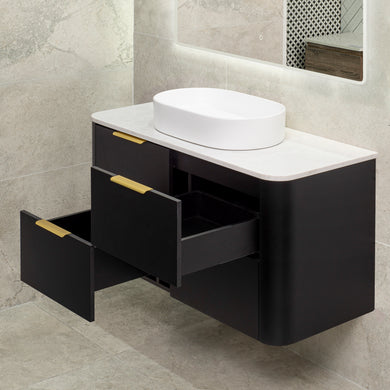 *Clearance* Tura Smooth 1200mm Curved Wall Hung Vanity Cabinet, Matte Black