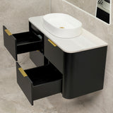 *Clearance* Tura Smooth 1200mm Curved Wall Hung Vanity Cabinet, Matte Black