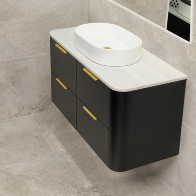 *Clearance* Tura Smooth 1200mm Curved Wall Hung Vanity Cabinet, Matte Black