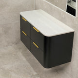 *Clearance* Tura Smooth 1200mm Curved Wall Hung Vanity Cabinet, Matte Black