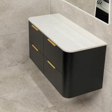 *Clearance* Tura Smooth 1200mm Curved Wall Hung Vanity Cabinet, Matte Black