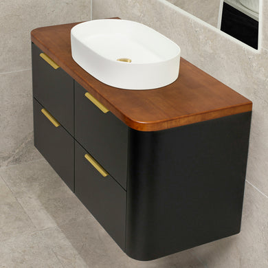 *Clearance* Tura Smooth 1200mm Curved Wall Hung Vanity Cabinet, Matte Black