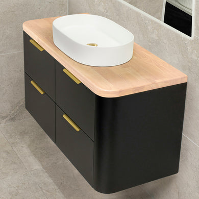 *Clearance* Tura Smooth 1200mm Curved Wall Hung Vanity Cabinet, Matte Black