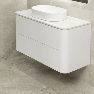 *Clearance* Tura Smooth 1200mm Curved Wall Hung Vanity Cabinet, Matte White