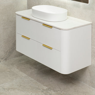 *Clearance* Tura Smooth 1200mm Curved Wall Hung Vanity Cabinet, Matte White