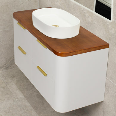 *Clearance* Tura Smooth 1200mm Curved Wall Hung Vanity Cabinet, Matte White