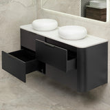 *Clearance* Tura Smooth 1500mm Curved Wall Hung Vanity Cabinet, Matte Black