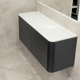 *Clearance* Tura Smooth 1500mm Curved Wall Hung Vanity Cabinet, Matte Black