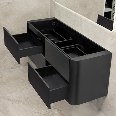 *Clearance* Tura Smooth 1500mm Curved Wall Hung Vanity Cabinet, Matte Black