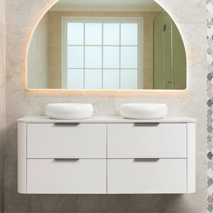 *Clearance* Tura Smooth 1500mm Curved Wall Hung Vanity Cabinet, Matte White