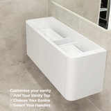 *Clearance* Tura Smooth 1500mm Curved Wall Hung Vanity Cabinet, Matte White
