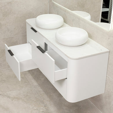 *Clearance* Tura Smooth 1500mm Curved Wall Hung Vanity Cabinet, Matte White